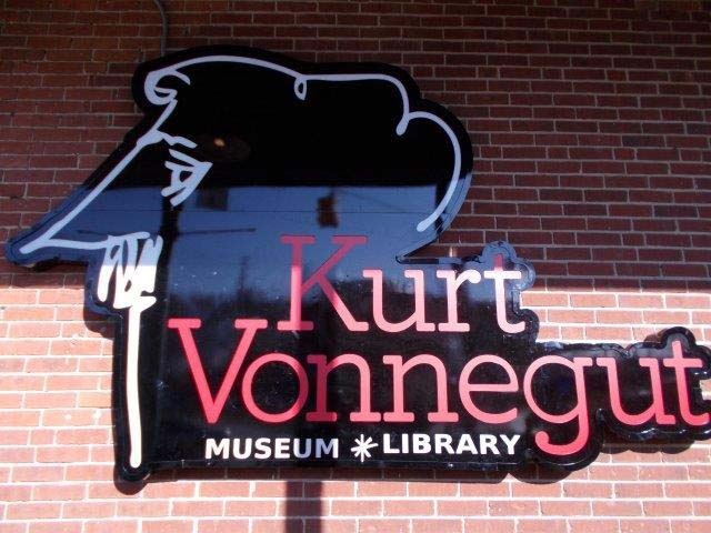 Kurt Vonnegut LED Sign on the front of the building Kurt Vonnegut LED Sign on the front of the building